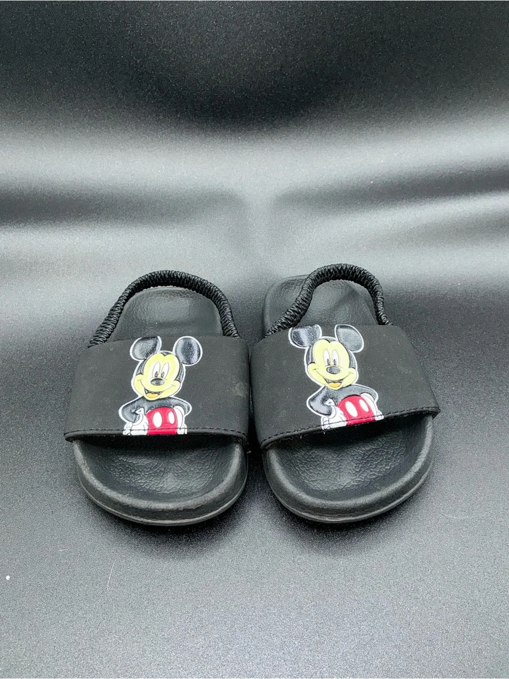 Disney Black Mickey Mouse Kids Slide Sandals with Red Accent